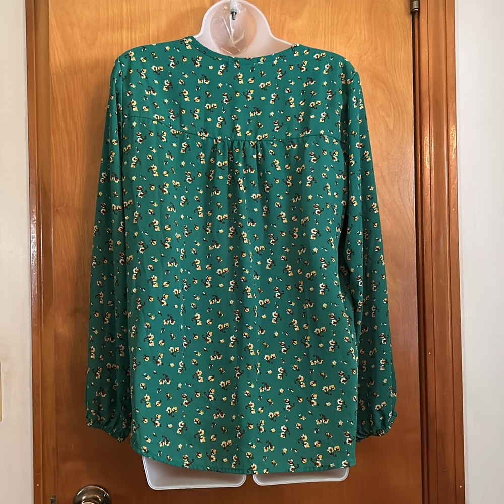Pleione Green Floral V-Neck Long Sleeve Blouse - Picture 4 of 5
